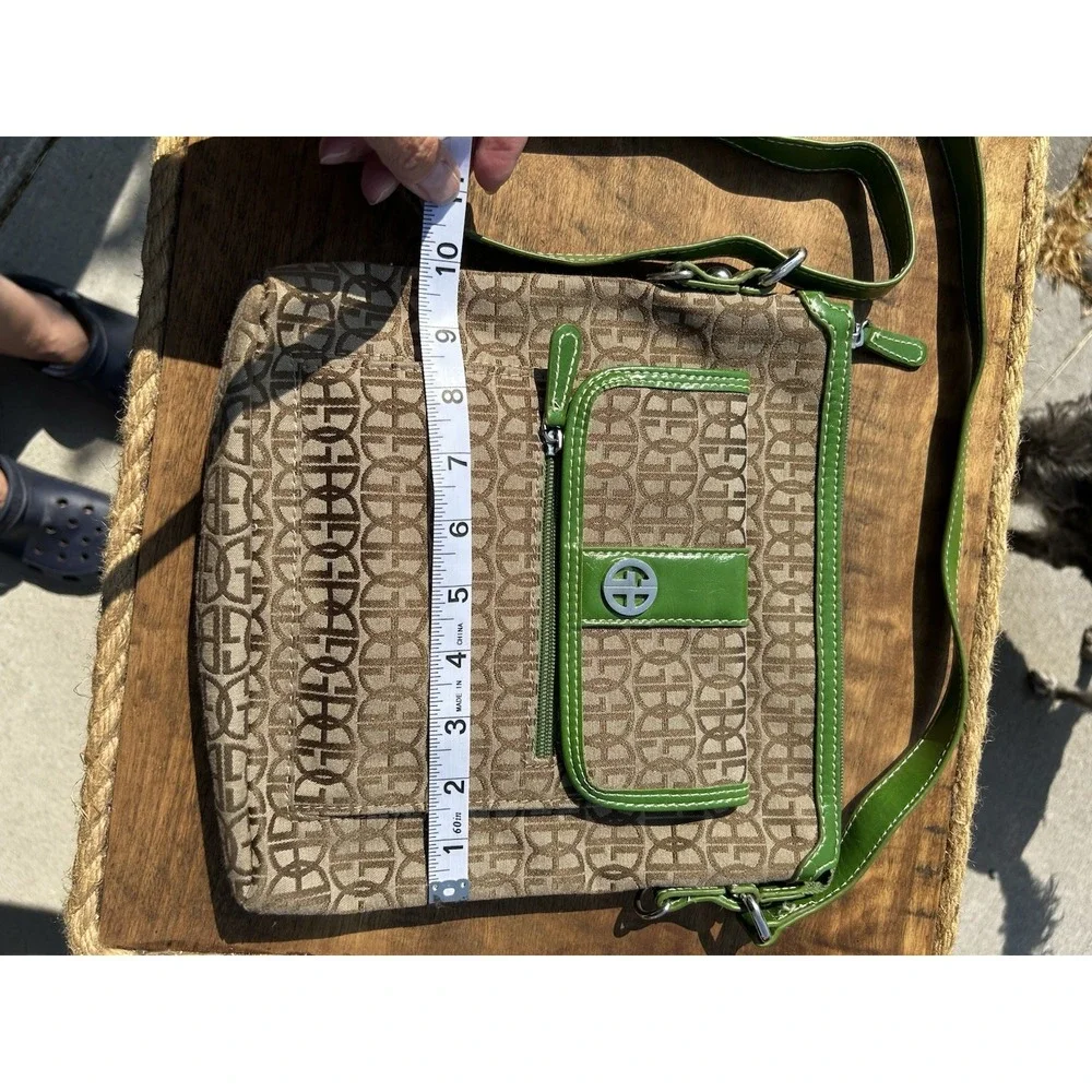 Giani Bernini Everything In Its Place Crossbody Bag Brown Monogram Green Trim